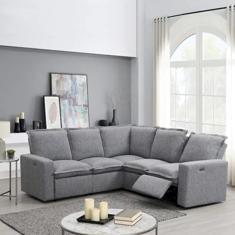 89.76   L-Shaped 5-Seater Sofa with Recliner
