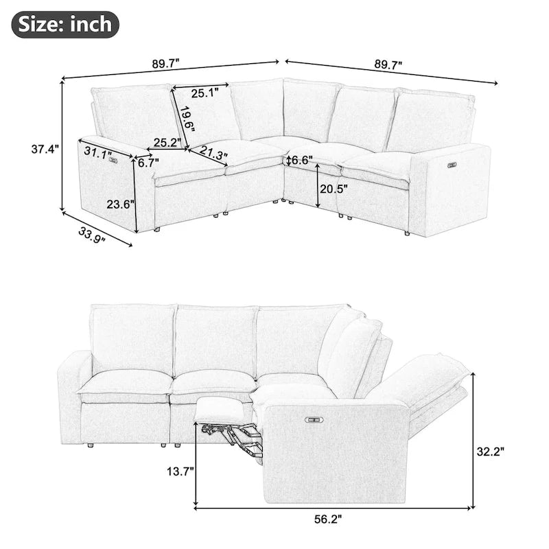 89.76   L-Shaped 5-Seater Sofa with Recliner