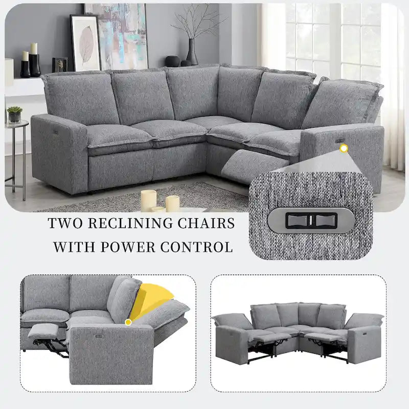 89.76   L-Shaped 5-Seater Sofa with Recliner
