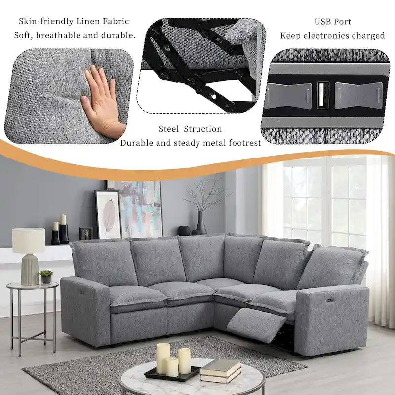 89.76   L-Shaped 5-Seater Sofa with Recliner