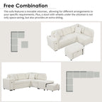 86.6   L-Shaped 4 Seater Sectional Sofa with Pull-Out Bed, Movable Ottoman, USB Ports, and Cup Holder Drop-Down Table
