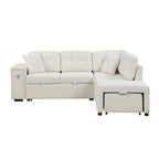 86.6   L-Shaped 4 Seater Sectional Sofa with Pull-Out Bed, Movable Ottoman, USB Ports, and Cup Holder Drop-Down Table