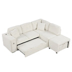86.6   L-Shaped 4 Seater Sectional Sofa with Pull-Out Bed, Movable Ottoman, USB Ports, and Cup Holder Drop-Down Table