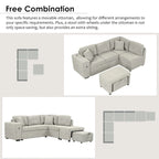 86.6   L-Shaped 4 Seater Sectional Sofa with Pull-Out Bed, Movable Ottoman, USB Ports, and Cup Holder Drop-Down Table