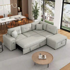86.6   L-Shaped 4 Seater Sectional Sofa with Pull-Out Bed, Movable Ottoman, USB Ports, and Cup Holder Drop-Down Table