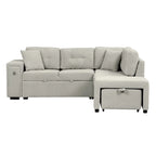 86.6   L-Shaped 4 Seater Sectional Sofa with Pull-Out Bed, Movable Ottoman, USB Ports, and Cup Holder Drop-Down Table