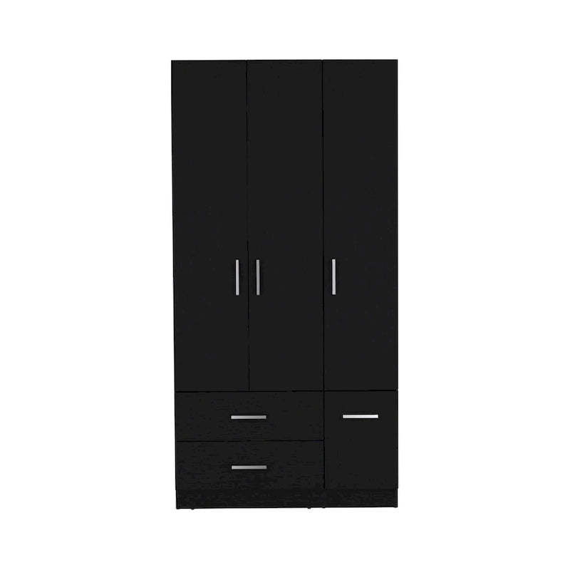 35.4   Modern Four-door Armoire with 2 Drawers, Six Shelves and Hanging Rod