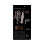 35.4   Modern Four-door Armoire with 2 Drawers, Six Shelves and Hanging Rod