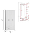 35.4   Modern Four-door Armoire with 2 Drawers, Six Shelves and Hanging Rod
