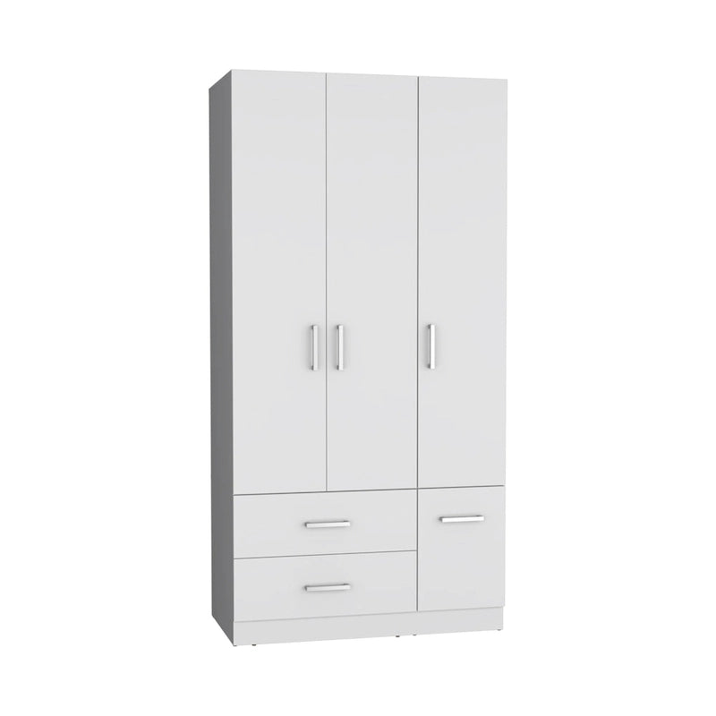 35.4   Modern Four-door Armoire with 2 Drawers, Six Shelves and Hanging Rod