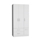 35.4   Modern Four-door Armoire with 2 Drawers, Six Shelves and Hanging Rod