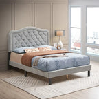 Queen Size Button Tufted Bed with Strong Wood Slat Support