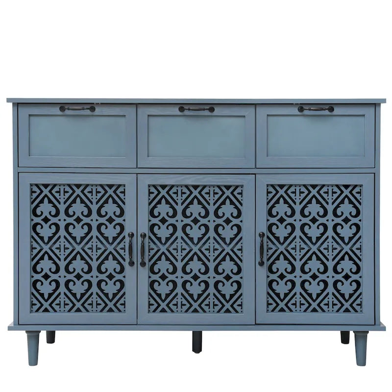 Retro Style 47.24   Horizontal Dresser with 3 Drawer and 3 Door, Carved Panel for Bedroom, Living Room