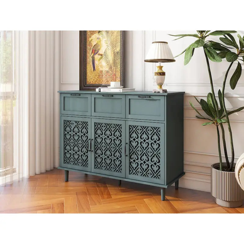 Retro Style 47.24   Horizontal Dresser with 3 Drawer and 3 Door, Carved Panel for Bedroom, Living Room