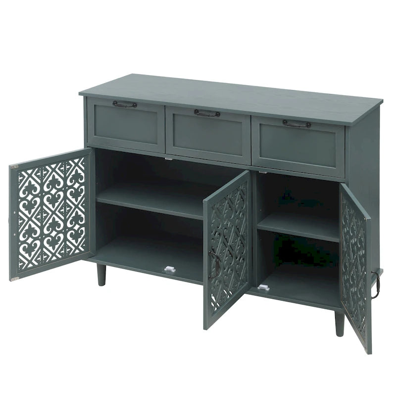 Retro Style 47.24   Horizontal Dresser with 3 Drawer and 3 Door, Carved Panel for Bedroom, Living Room