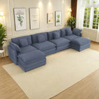 6-Piece 149.6   Corduroy Upholstered U-Shaped Modular Sectional Sofa with Side Storage Pockets