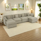 6-Piece 149.6   Corduroy Upholstered U-Shaped Modular Sectional Sofa with Side Storage Pockets