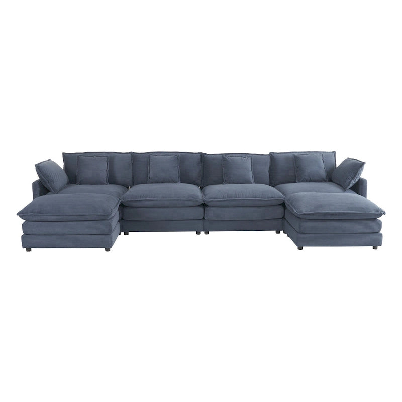 6-Piece 149.6   Corduroy Upholstered U-Shaped Modular Sectional Sofa with Side Storage Pockets