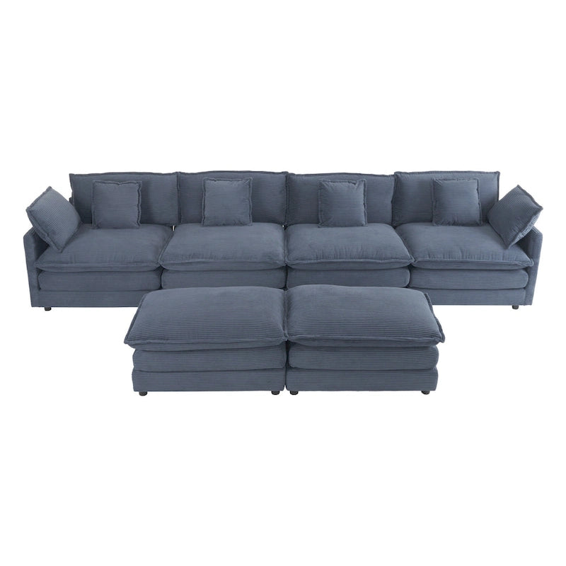 6-Piece 149.6   Corduroy Upholstered U-Shaped Modular Sectional Sofa with Side Storage Pockets