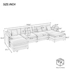6-Piece 149.6   Corduroy Upholstered U-Shaped Modular Sectional Sofa with Side Storage Pockets