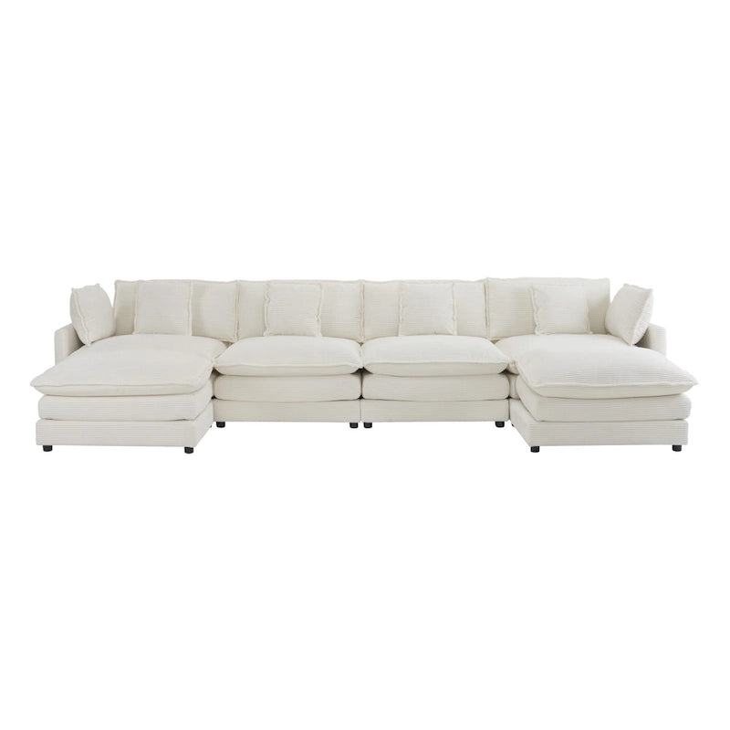 6-Piece 149.6   Corduroy Upholstered U-Shaped Modular Sectional Sofa with Side Storage Pockets