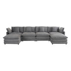 6-Piece 149.6   Corduroy Upholstered U-Shaped Modular Sectional Sofa with Side Storage Pockets