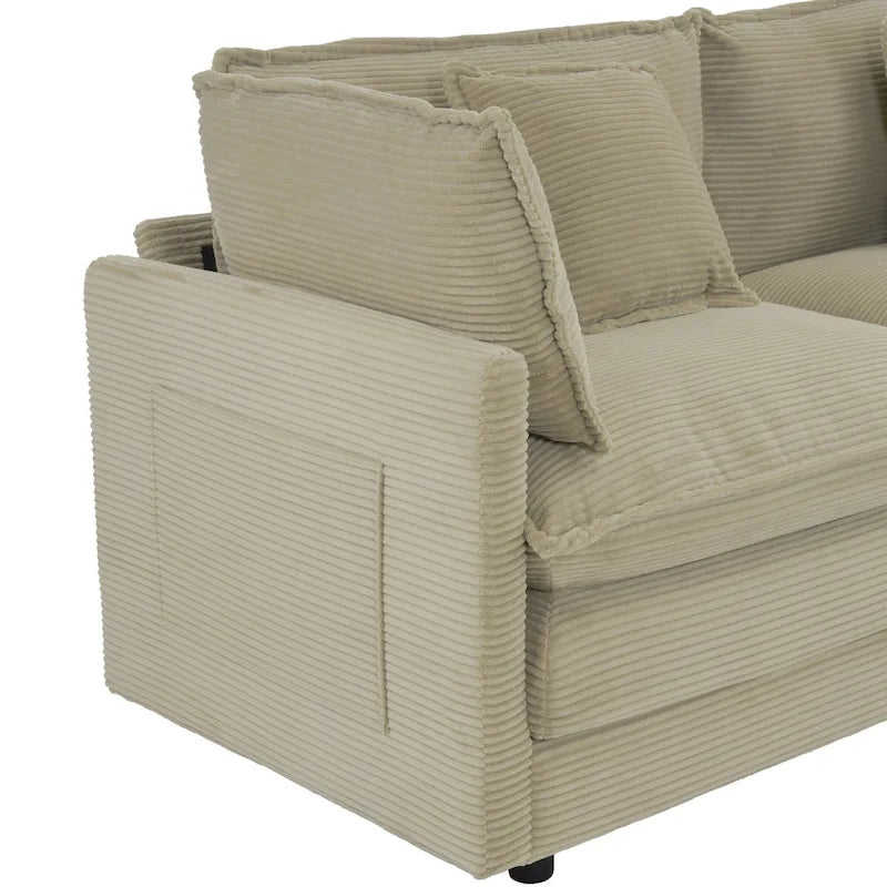 6-Piece 149.6   Corduroy Upholstered U-Shaped Modular Sectional Sofa with Side Storage Pockets