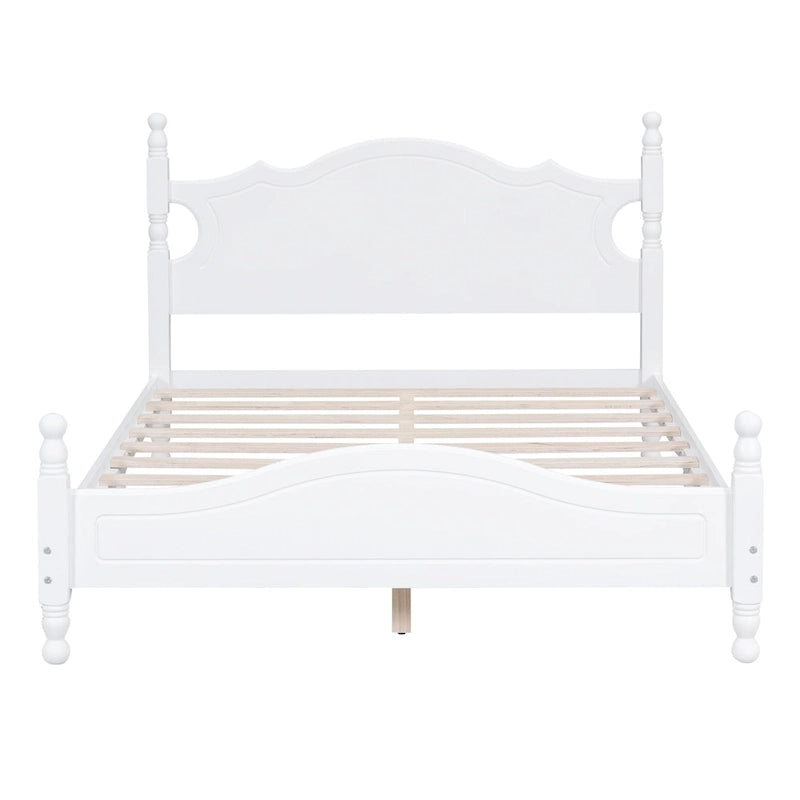 Retro Style Pine Wood Platform Bed Frame with Headboard and Footboard, Wooden Slat Support