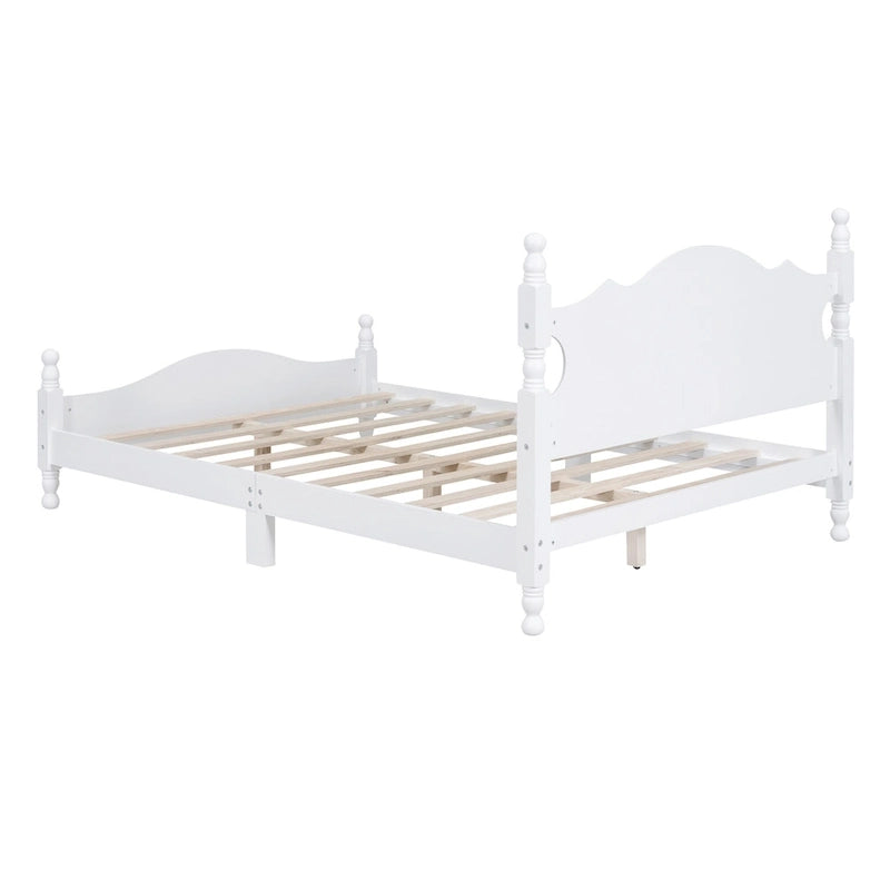 Retro Style Pine Wood Platform Bed Frame with Headboard and Footboard, Wooden Slat Support