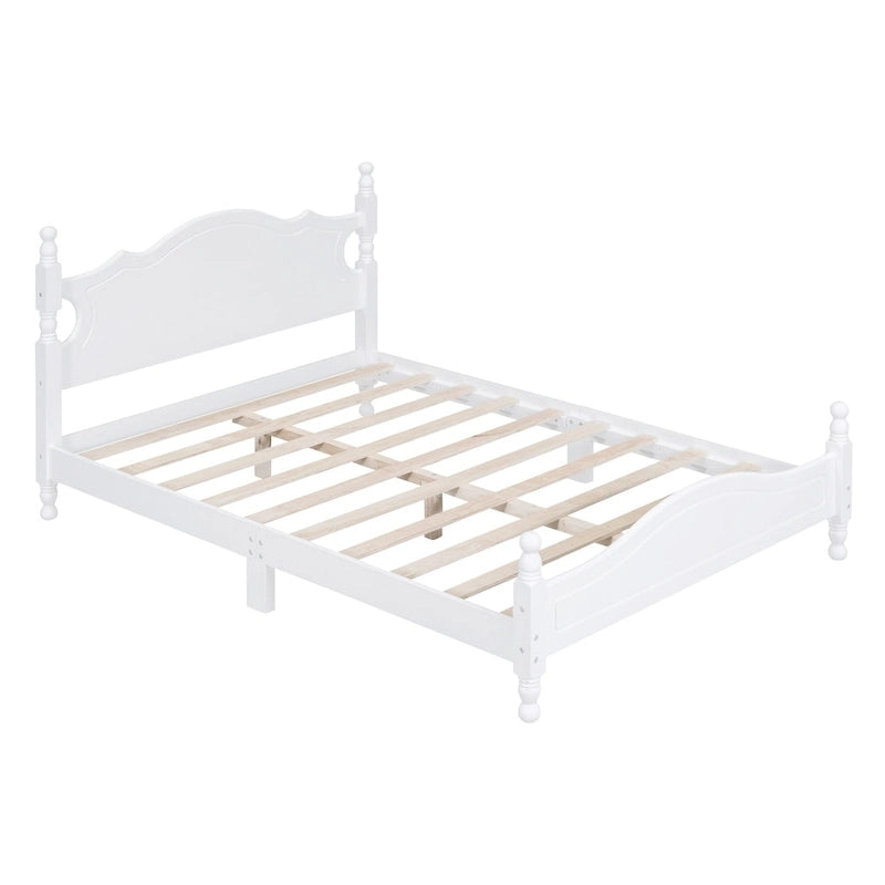 Retro Style Pine Wood Platform Bed Frame with Headboard and Footboard, Wooden Slat Support
