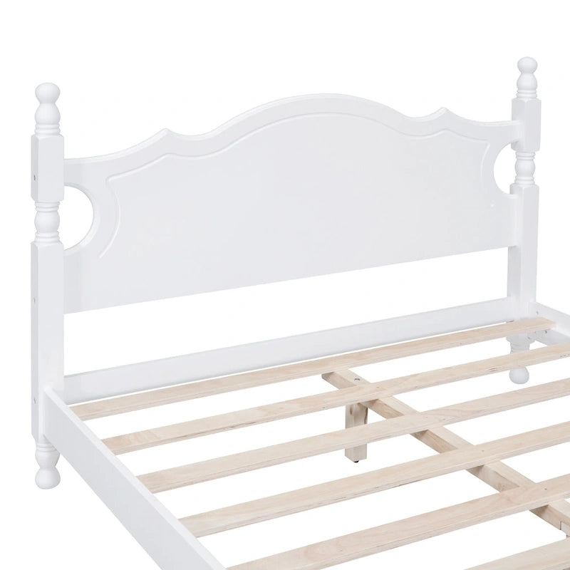 Retro Style Pine Wood Platform Bed Frame with Headboard and Footboard, Wooden Slat Support