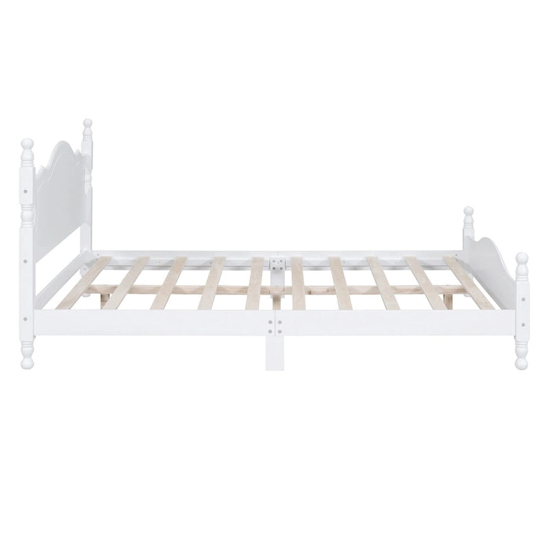 Retro Style Pine Wood Platform Bed Frame with Headboard and Footboard, Wooden Slat Support