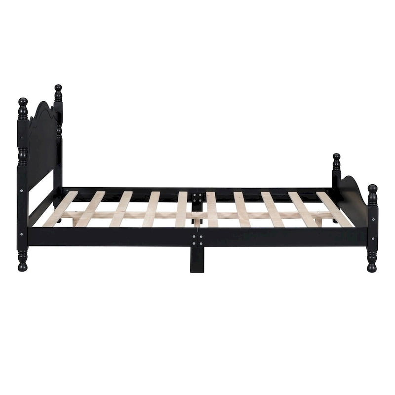 Retro Style Pine Wood Platform Bed Frame with Headboard and Footboard, Wooden Slat Support