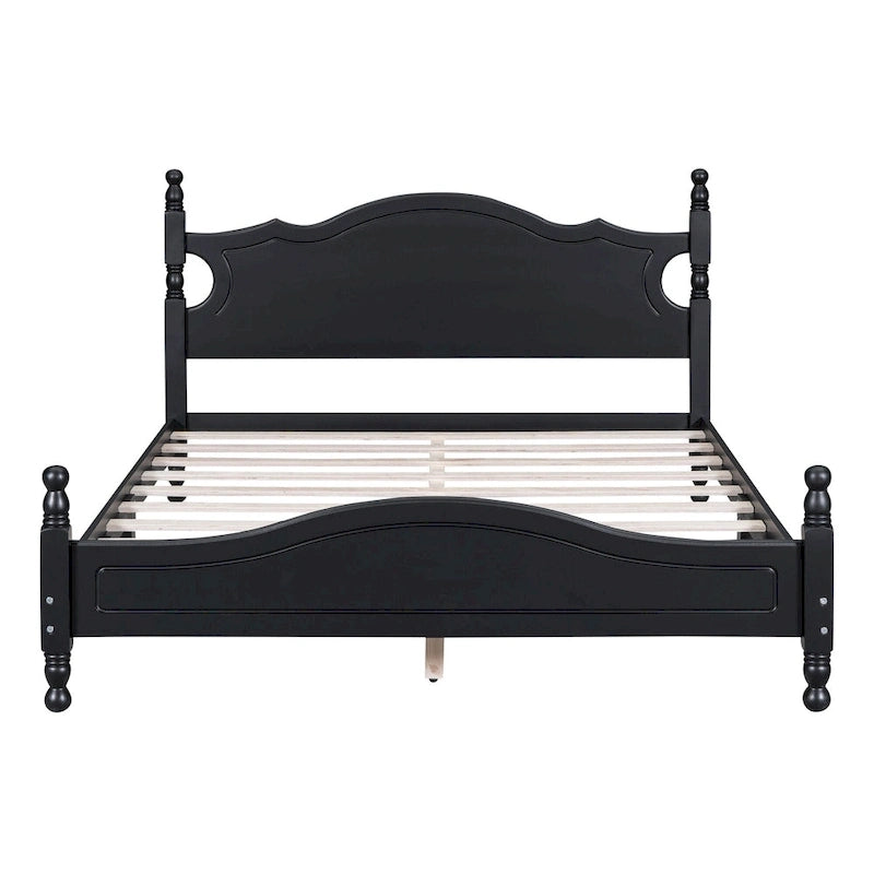 Retro Style Pine Wood Platform Bed Frame with Headboard and Footboard, Wooden Slat Support