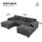 86.5   Chenille Modular Sofa with Storage Pockets, Movable Ottomans