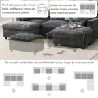 86.5   Chenille Modular Sofa with Storage Pockets, Movable Ottomans