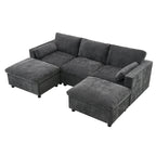 86.5   Chenille Modular Sofa with Storage Pockets, Movable Ottomans