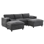 86.5   Chenille Modular Sofa with Storage Pockets, Movable Ottomans