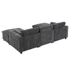 86.5   Chenille Modular Sofa with Storage Pockets, Movable Ottomans