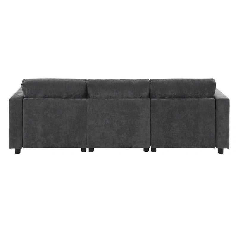 86.5   Chenille Modular Sofa with Storage Pockets, Movable Ottomans