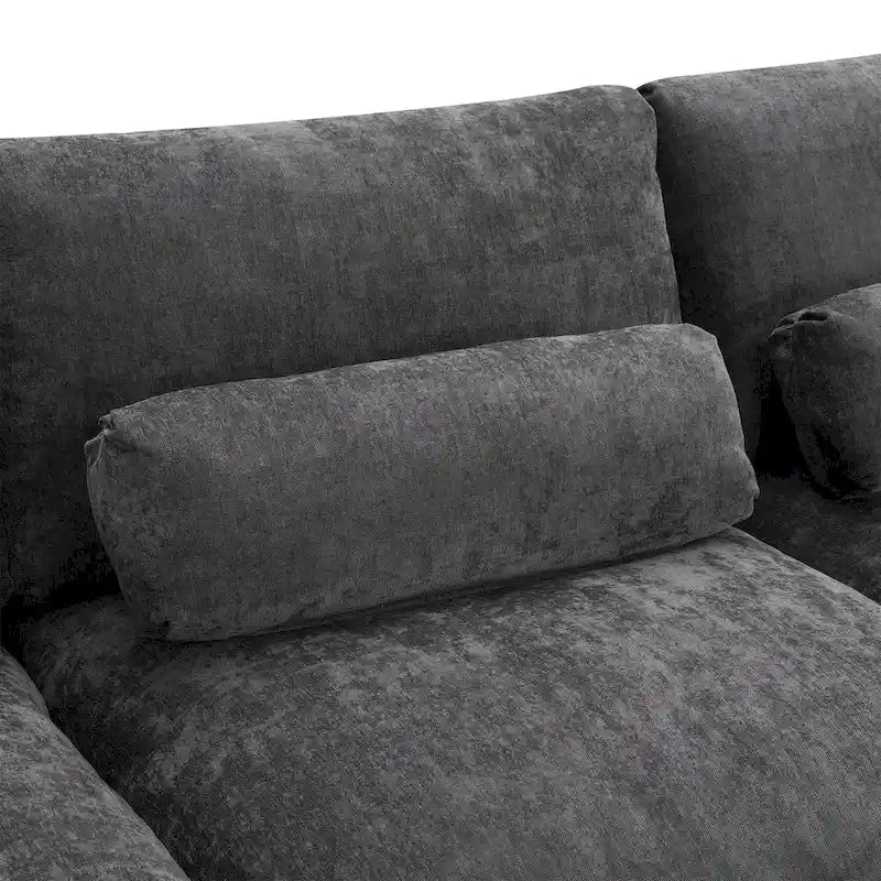 86.5   Chenille Modular Sofa with Storage Pockets, Movable Ottomans