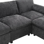 86.5   Chenille Modular Sofa with Storage Pockets, Movable Ottomans