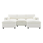 86.5   Chenille Modular Sofa with Storage Pockets, Movable Ottomans