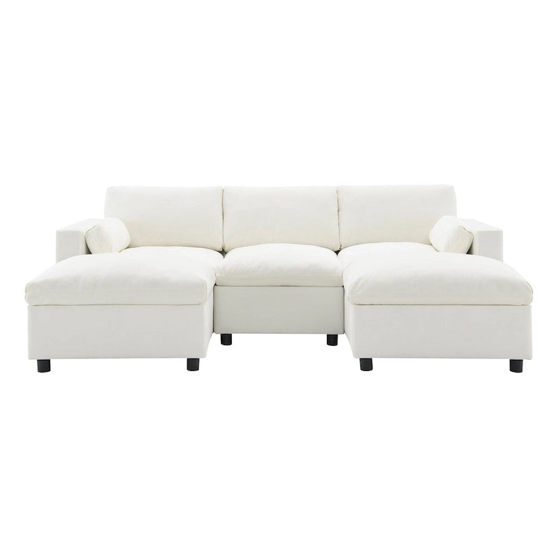 86.5   Chenille Modular Sofa with Storage Pockets, Movable Ottomans
