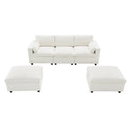 86.5   Chenille Modular Sofa with Storage Pockets, Movable Ottomans
