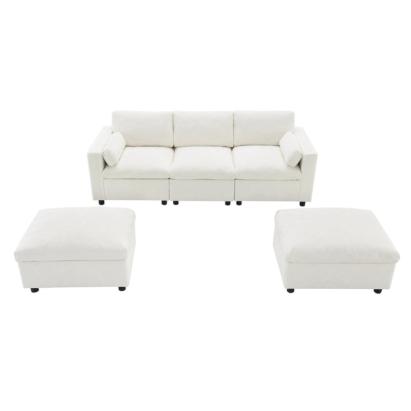86.5   Chenille Modular Sofa with Storage Pockets, Movable Ottomans