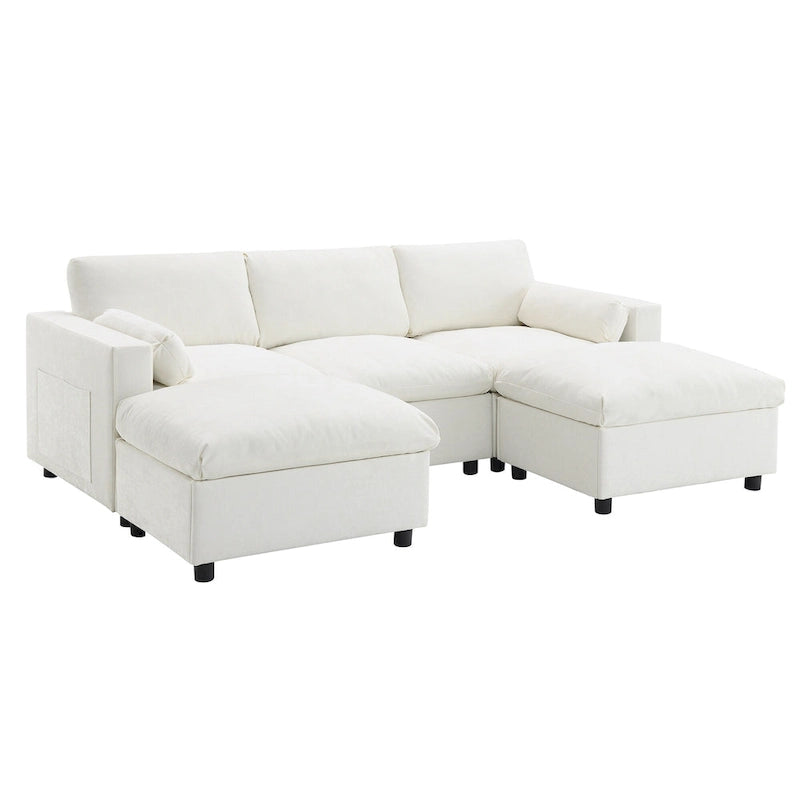 86.5   Chenille Modular Sofa with Storage Pockets, Movable Ottomans
