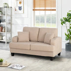 61   Small Beige Loveseat Sofa with 2 Pillows and Cup Holder