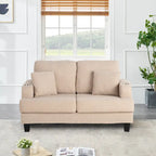 61   Small Beige Loveseat Sofa with 2 Pillows and Cup Holder
