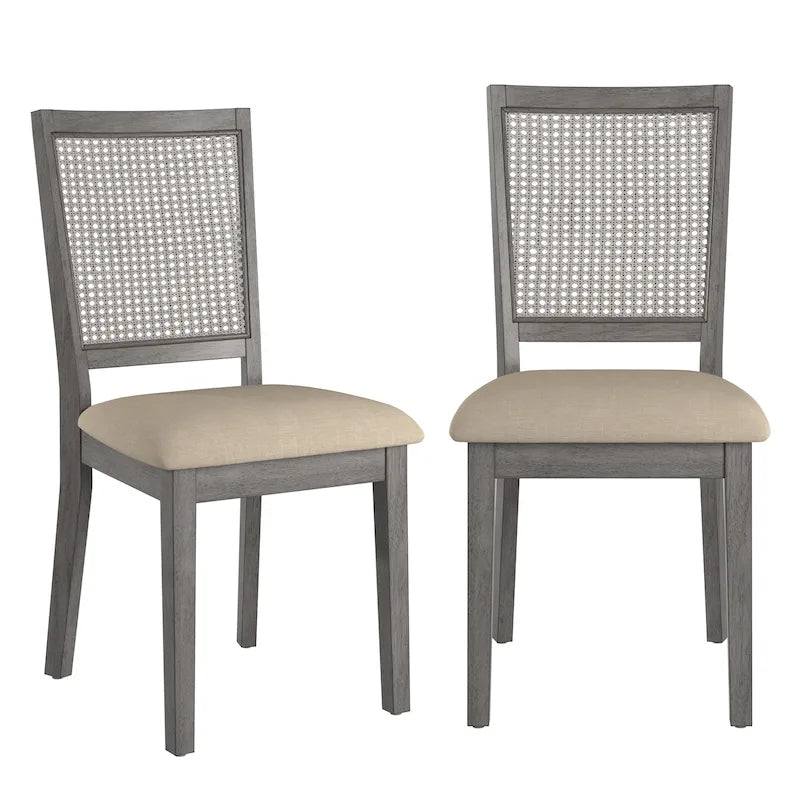 Ronda Beige Linen Rattan Back Dining Chairs (Set of 2)
